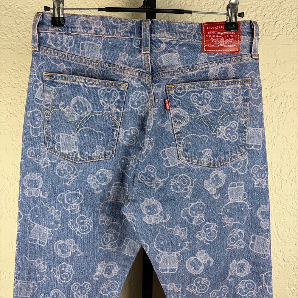 Hello Kitty Jeans Sanrio Levis 501 RARE Skinny Sz 29 AOP Denim Jeans